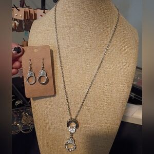 Silver Handcuff Necklace and Earring Set